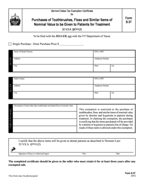 Vermont Sales Tax Exemption Certificate