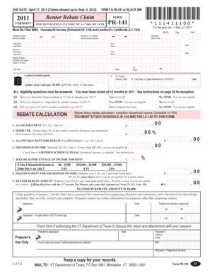 Vermont Renter Rebate Claim Form