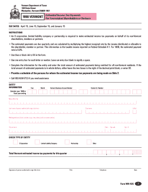 Vermont Estimated Income Tax Payments Form