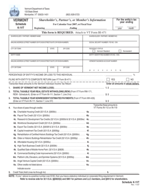 Vermont Schedule K-1VT Tax Form