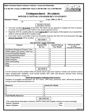 Monthly Expense and Resource Statement