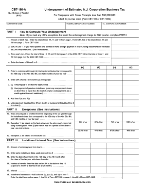 NJ Corporation Business Tax Underpayment Form