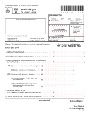 Vermont Unitary Group Tax Form