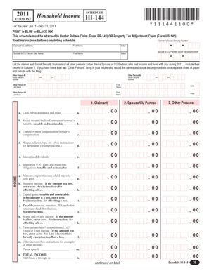 Vermont Household Income Schedule HI-144