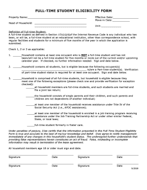 Full-Time Student Eligibility Form