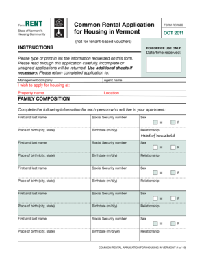 Vermont Common Rental Application
