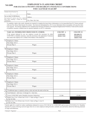 NJ-2450 Employee’s Claim for Credit