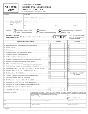 New Jersey Nonresident Income Tax Form NJ-1080C