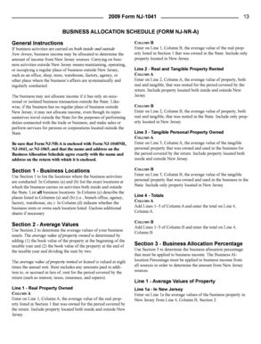 New Jersey Business Allocation Schedule