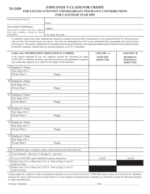 NJ-2450 Employee’s Claim for Credit