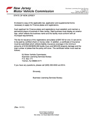 New Jersey Finance Plates and Registrations Application