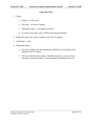 Virginia Notice of Appeal from Trial Court