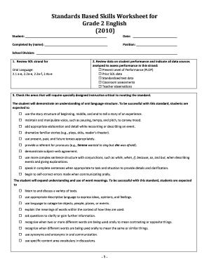 Grade 2 English Standards Based Skills Worksheet