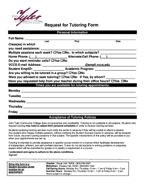 Request for Tutoring Form