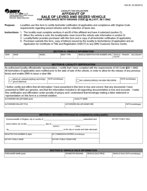 Virginia Vehicle Sale Affidavit