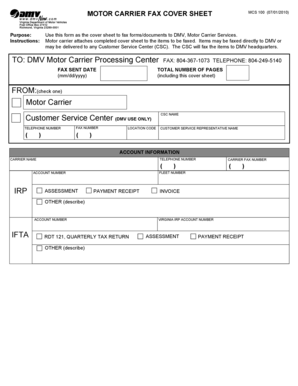 Motor Carrier Fax Cover Sheet