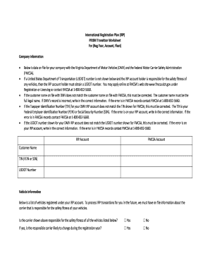 Virginia IRP Transition Worksheet