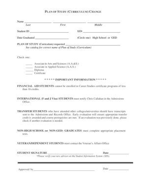 Plan of Study Change Form