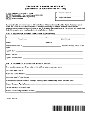 VRS Durable Power of Attorney (VRS-901). VRS Durable Power of Attorney (VRS-901) - varetire