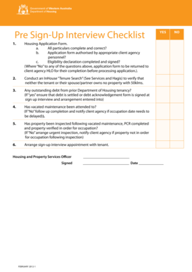 Western Australia Housing Sign-Up Checklist