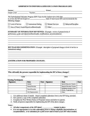 IEP Addendum Form