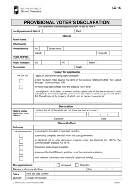 Provisional Voter’s Declaration Form 16
