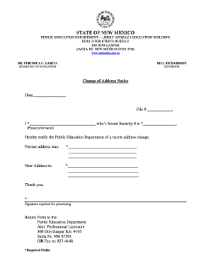 New Mexico Educator Change of Address Notice