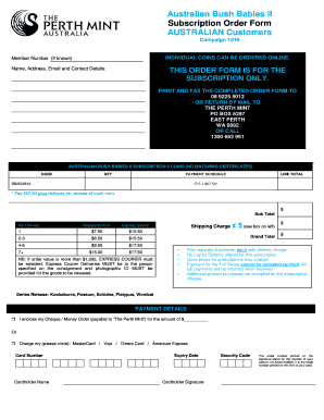 Australian Bush Babies II Subscription Order Form