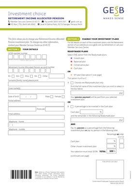 Retirement Income Allocated Pension Investment Choice Form