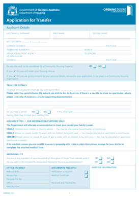 Housing Transfer Application Form