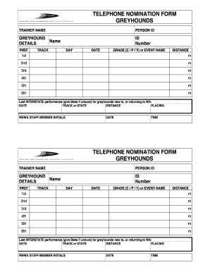 Greyhound Telephone Nomination Form