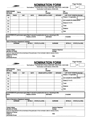 Greyhound Nomination Form