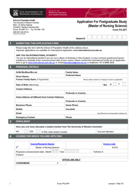 University of Western Australia Postgraduate Application