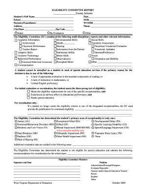 Eligibility Committee Report