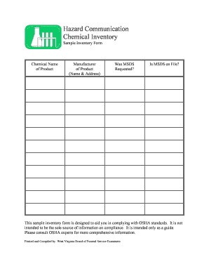 Inventory form pdf - osha chemical inventory list template