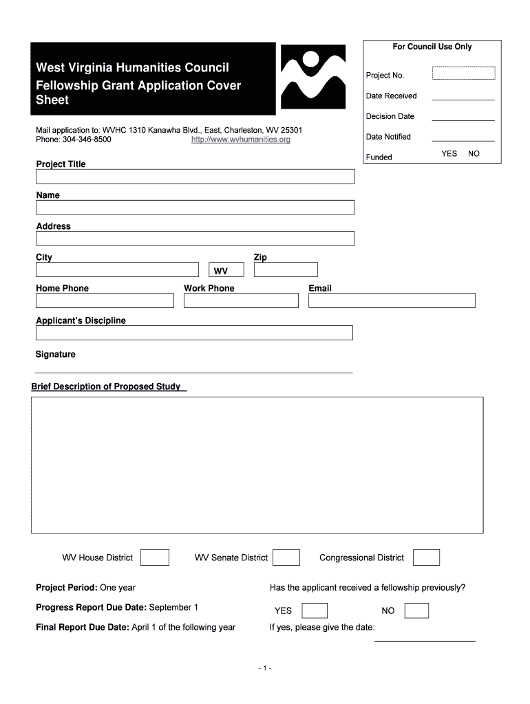 Fellowship Grant Application - West Virginia Humanities Council Preview on Page 1