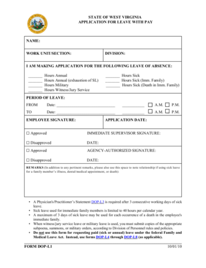West Virginia Application for Leave with Pay