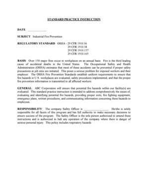 Industrial Fire Prevention Standard Practice Instruction