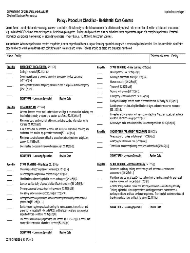 Child Welfare Licensing Forms and Publications - Wisconsin Preview on Page 1