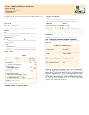 Wisconsin State Parks Facility Rental Application