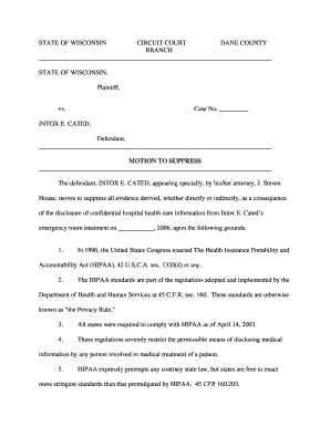 fillable online wisspd hipaa motion to suppress the wisconsin motion to suppress evidence form