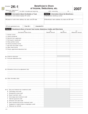 Wisconsin Schedule 2K-1 Beneficiary's Share of Income
