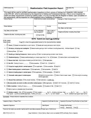Weatherization Field Inspection Report