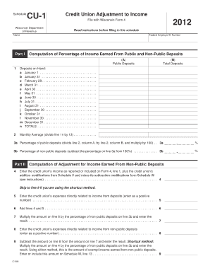 Wisconsin Credit Union Adjustment to Income Form