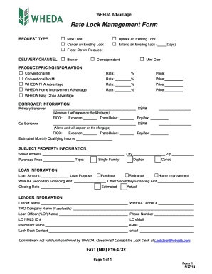 WHEDA Advantage Rate Lock Management Form