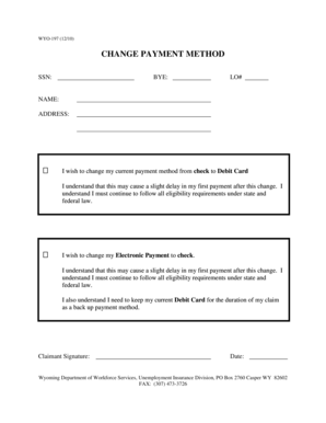 Wyoming Unemployment Payment Method Change Form