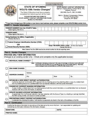 Wyoming Vendor Changes Form