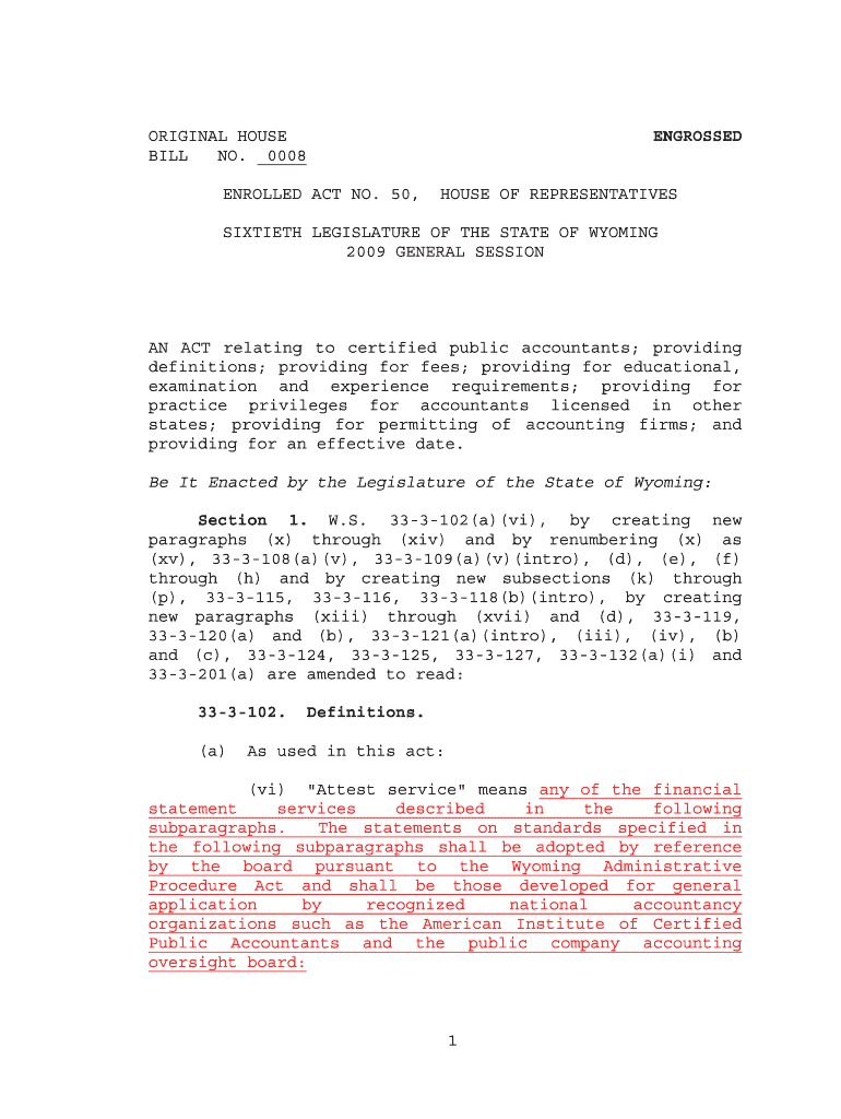 2009 General Session - Introduced Version - HB0008 - Certified - legisweb state wy Preview on Page 1