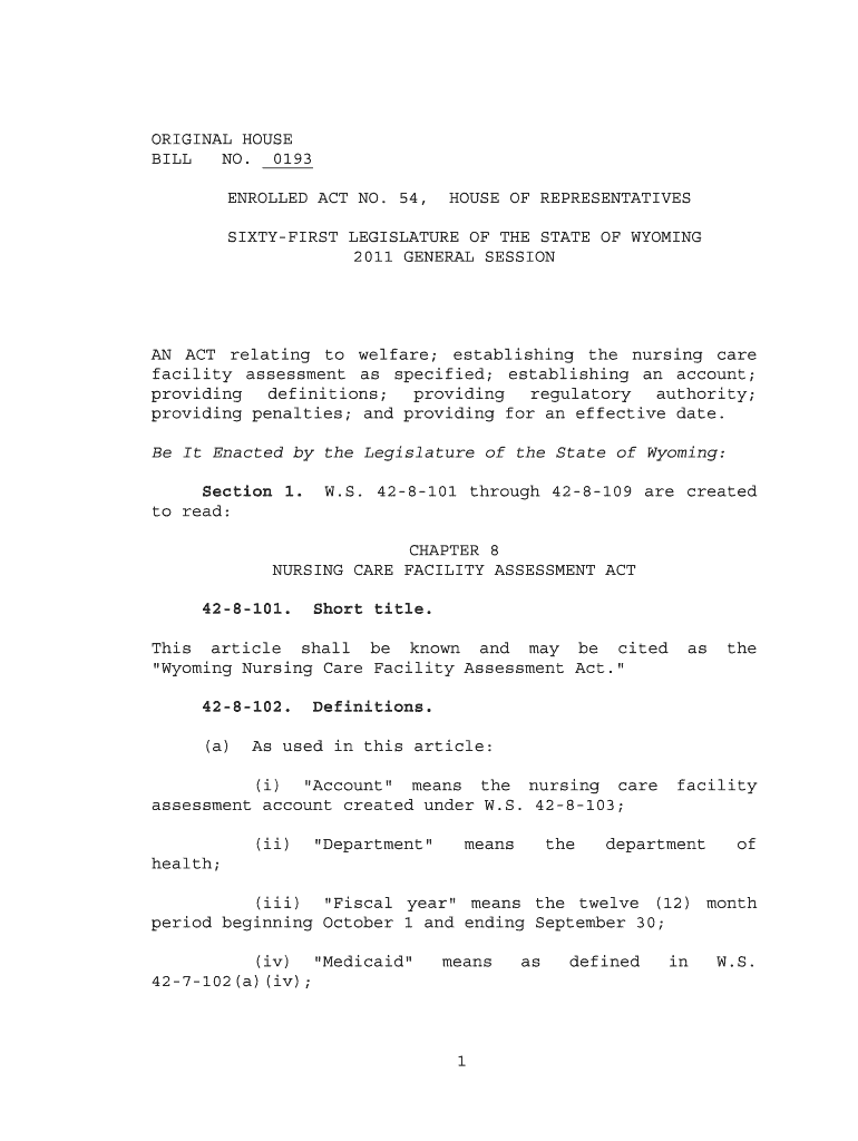 54, HOUSE OF REPRESENTATIVES SIXTY-FIRST LEGISLATURE OF THE STATE OF WYOMING 2011 GENERAL SESSION AN Preview on Page 1
