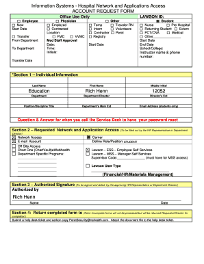 Hospital Network and Applications Access Account Request Form